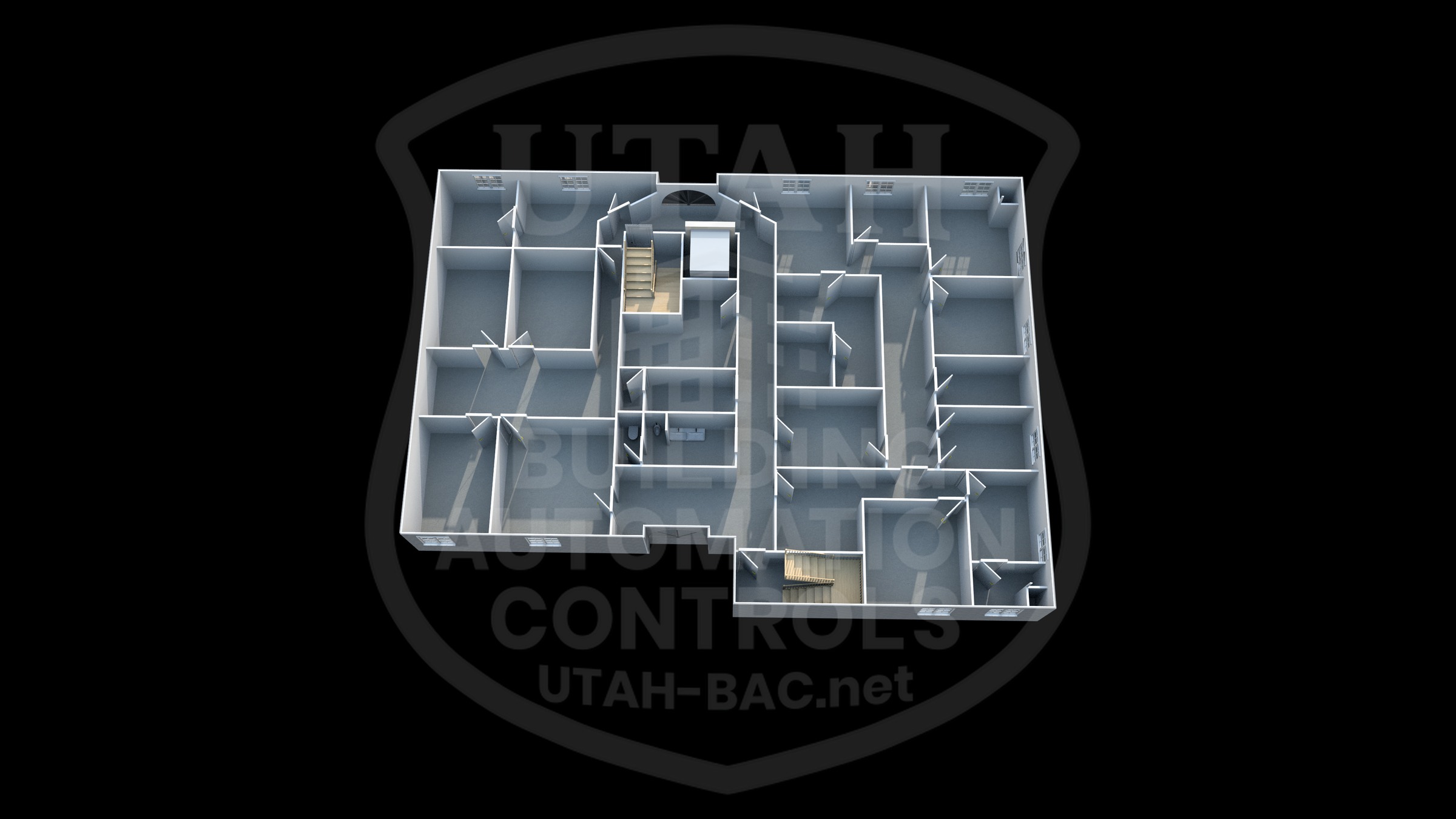 Completed commercial second-floor 3D floor plan